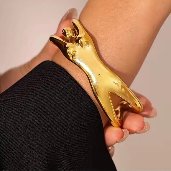 Sculptural Women Body 18K Gold Stainless Steel Cuff Bracelet” - Picture 5 of 13